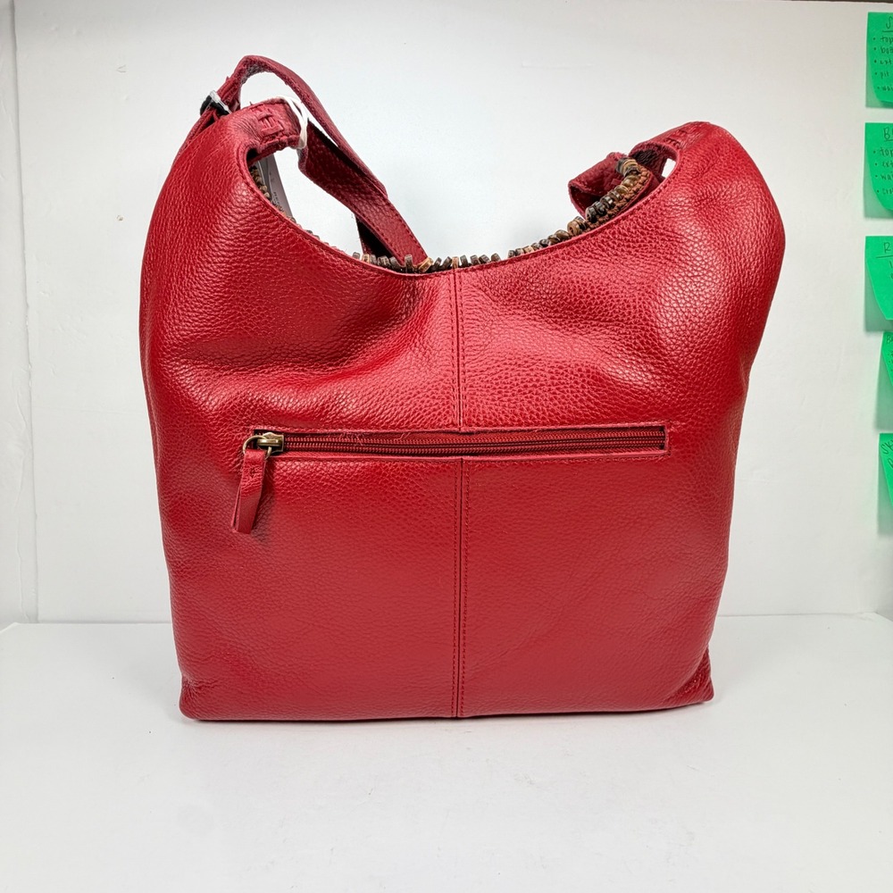 NEW The Sak Women Large Huntley Leather Crimson Red Hobo Bag Crochet Bead 108601 - Picture 2 of 16